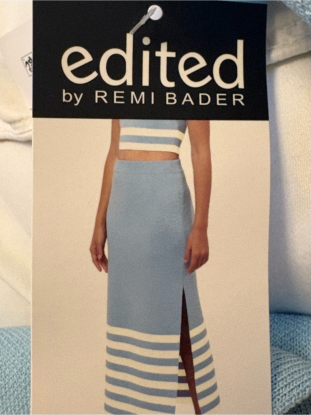 Striped Light Blue Two-Piece Skirt Set with Crop Top